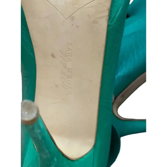 Zara Green Peep Toe Suede Back Zip High Heel Strappy size 40 - Picture 6 of 7
